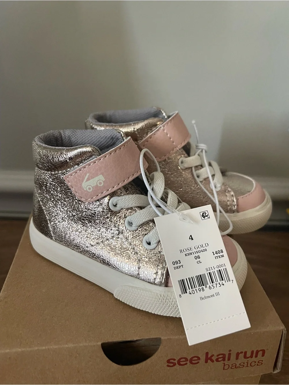 See Kai Run Metallic Pink High-Top Sneakers with Velcro Strap